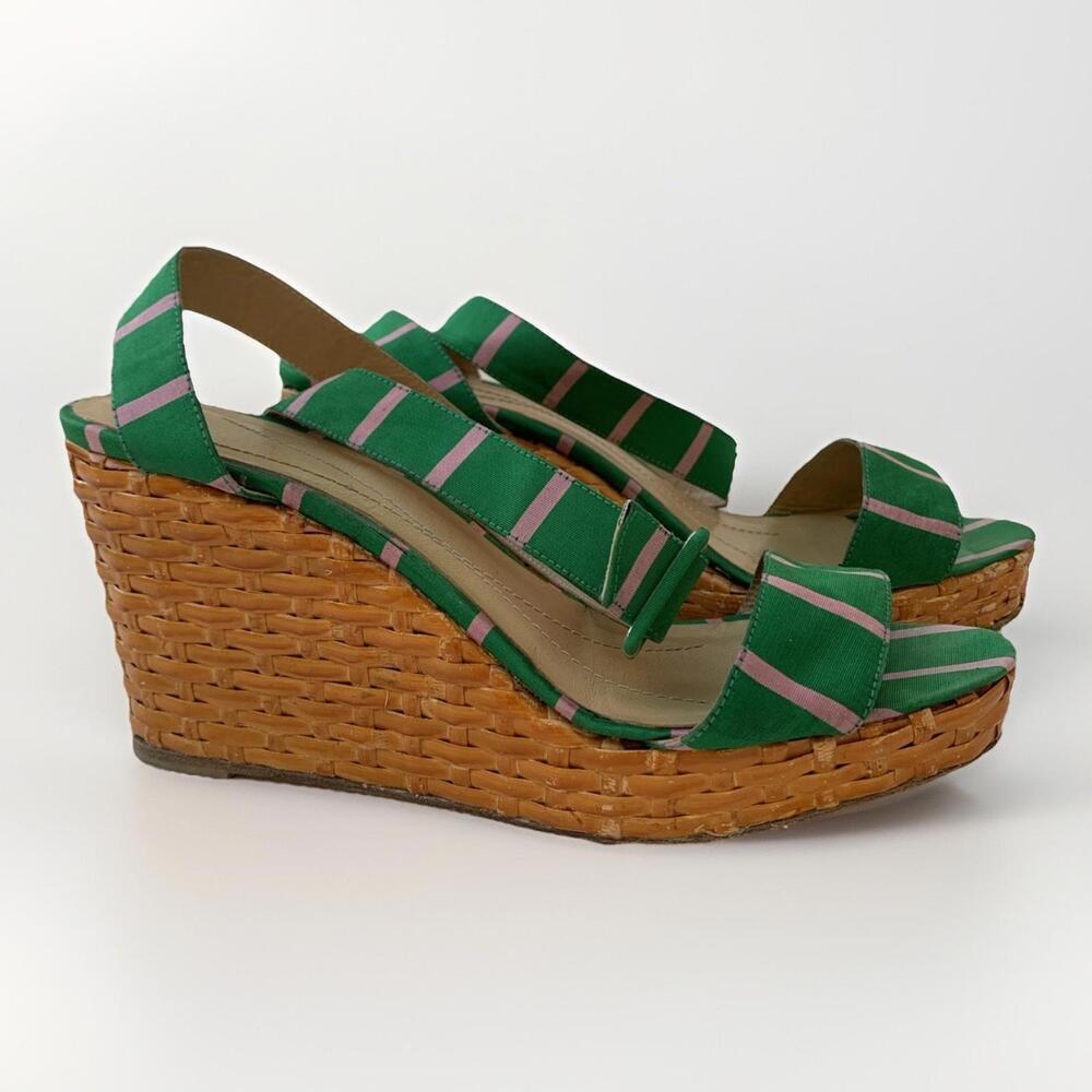 Kate Spade Green and Pink stripe Cabana Wedge Sandals size 8